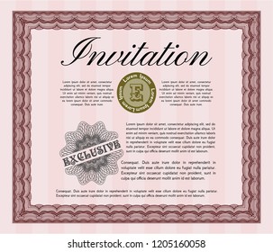 Red Retro invitation. With complex background. Vector illustration. Lovely design. 