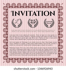 Red Retro invitation. Complex background. Sophisticated design. Vector illustration. 