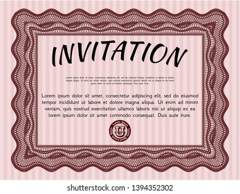 Red Retro invitation. With complex background. Vector illustration. Beauty design. 