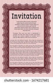 Red Retro invitation. With complex background. Good design. Detailed. 