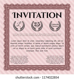Red Retro invitation. With complex linear background. Money Pattern. Customizable, Easy to edit and change colors. 