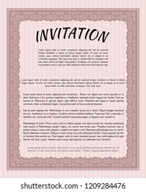 Red Retro invitation. With complex linear background. Customizable, Easy to edit and change colors. Beauty design. 