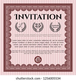 Red Retro invitation. With complex linear background. Superior design. Vector illustration. 