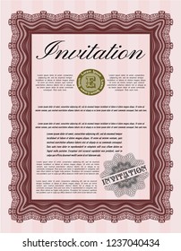 Red Retro invitation. Cordial design. Vector illustration. With linear background. 