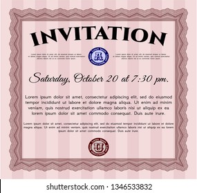 Red Retro invitation. Cordial design. With complex background. Detailed. 