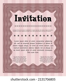 Red Retro invitation. Cordial design. With linear background. Customizable, Easy to edit and change colors. 