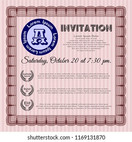 Red Retro invitation. Customizable, Easy to edit and change colors. With guilloche pattern. Superior design. 