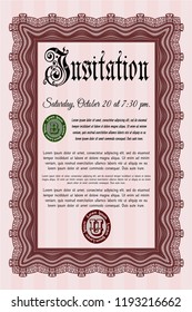 Red Retro invitation. Customizable, Easy to edit and change colors. With background. Superior design. 