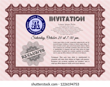Red Retro invitation. Customizable, Easy to edit and change colors. Complex background. Modern design. 