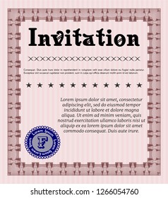Red Retro invitation. Customizable, Easy to edit and change colors. With guilloche pattern and background. Lovely design. 