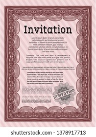 Red Retro invitation. Customizable, Easy to edit and change colors. Complex background. Modern design. 