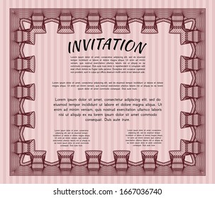 Red Retro invitation. Customizable, Easy to edit and change colors. With great quality guilloche pattern. Superior design. 