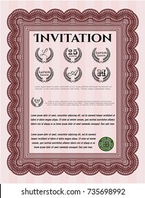 Red Retro invitation. Customizable, Easy to edit and change colors. With linear background. Retro design. 