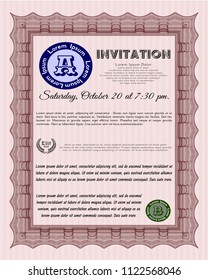 Red Retro invitation. Retro design. Easy to print. Detailed. 