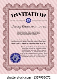 Red Retro invitation. Retro design. With linear background. Vector illustration. 