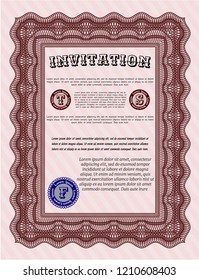 Red Retro invitation. Detailed. With background. Money style design. 
