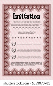 Red Retro invitation. Detailed. With complex background. Money Pattern design. 