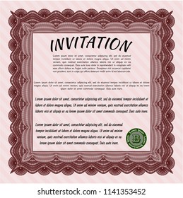 Red Retro invitation. Detailed. Complex background. Elegant design. 