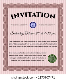 Red Retro invitation. Detailed. With complex background. Modern design. 