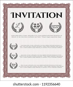 Red Retro invitation. Detailed. With complex linear background. Money Pattern design. 