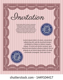 Red Retro invitation. Detailed. With complex linear background. Artistry design. 