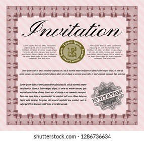 Red Retro invitation. Detailed. Easy to print. Cordial design. 
