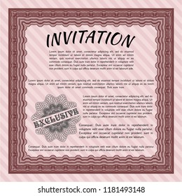 Red Retro invitation. Detailed. With linear background. Modern design. 