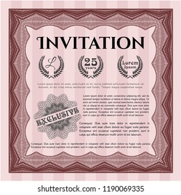 Red Retro invitation. Detailed. Printer friendly. Retro design. 