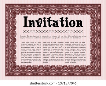 Red Retro invitation. Easy to print. Detailed. Artistry design. 