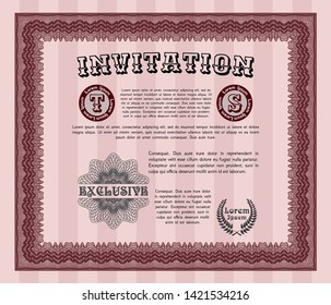 Red Retro invitation. Easy to print. Vector illustration. Superior design. 