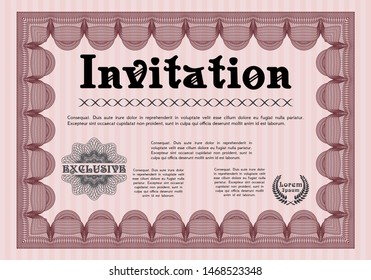 Red Retro invitation. Easy to print. Detailed. Artistry design. 