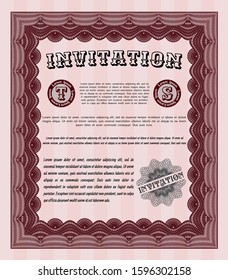 Red Retro invitation. Easy to print. Detailed. Money Pattern design. 