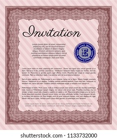Red Retro invitation. Elegant design. Vector illustration. Easy to print. 