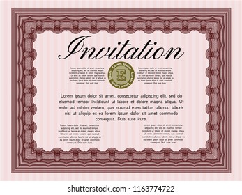 Red Retro invitation. Elegant design. With guilloche pattern and background. Customizable, Easy to edit and change colors. 