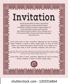 Red Retro invitation. Elegant design. Detailed. Printer friendly. 