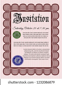 Red Retro invitation. Elegant design. With guilloche pattern and background. Vector illustration. 