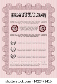 Red Retro invitation. Elegant design. With background. Detailed. 