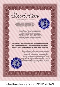 Red Retro invitation. Excellent design. With guilloche pattern. Vector illustration. 