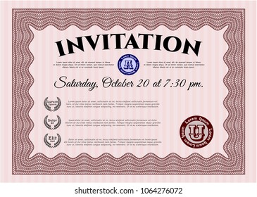 Red Retro invitation. Good design. Easy to print. Detailed. 