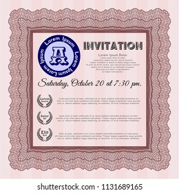 Red Retro invitation. Good design. Detailed. Complex background. 