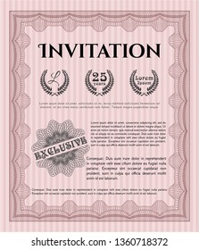 Red Retro invitation. Good design. Detailed. With great quality guilloche pattern. 