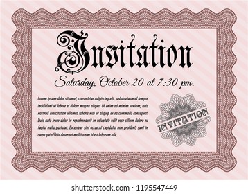 Red Retro invitation. With great quality guilloche pattern. Customizable, Easy to edit and change colors. Money Pattern design. 