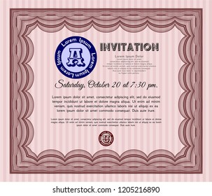 Red Retro invitation. With great quality guilloche pattern. Beauty design. Customizable, Easy to edit and change colors. 