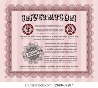 Red Retro invitation. With great quality guilloche pattern. Detailed. Superior design. 