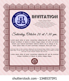 Red Retro invitation. With great quality guilloche pattern. Customizable, Easy to edit and change colors. Money design. 