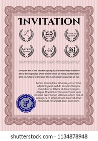 Red Retro invitation. With guilloche pattern. Detailed. Excellent design. 