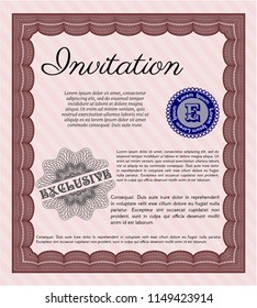Red Retro invitation. With guilloche pattern and background. Retro design. Vector illustration. 