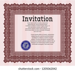 Red Retro invitation. With guilloche pattern. Customizable, Easy to edit and change colors. Excellent design. 