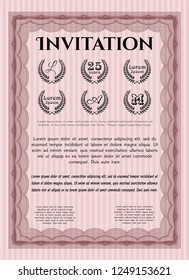 Red Retro invitation. With guilloche pattern. Detailed. Cordial design. 