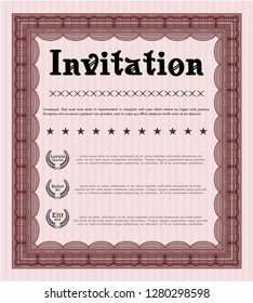 Red Retro invitation. With guilloche pattern and background. Good design. Vector illustration. 
